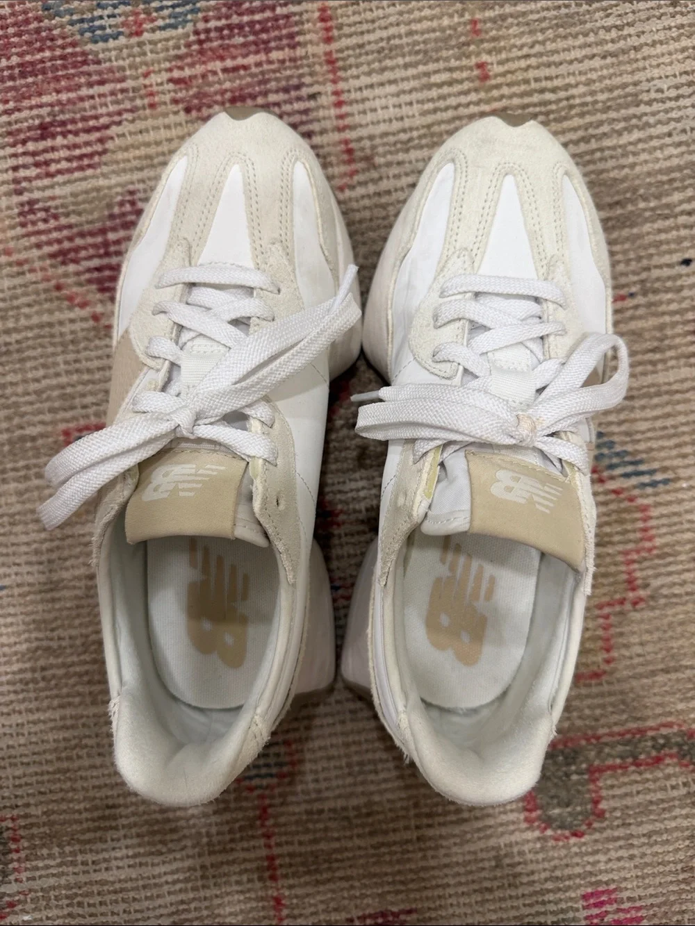 Women’s New Balance 327 Neutral Leather & Suede Runner Sneakers - White/Cream